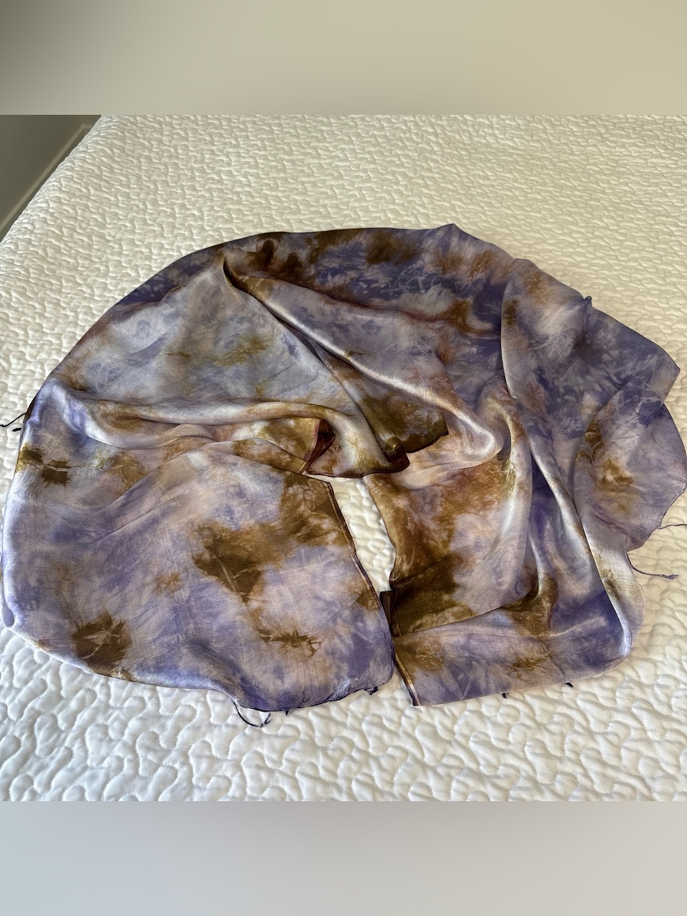 Silk Collection Rectangle Silk Large Scarf 33"x66" Tie Die Design Purple Brown‎